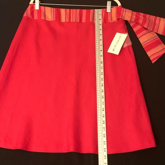 Willi Smith Womens 100% Linen A-Line Side Zip & Tie Red Skirt Size 14 - Picture 6 of 10